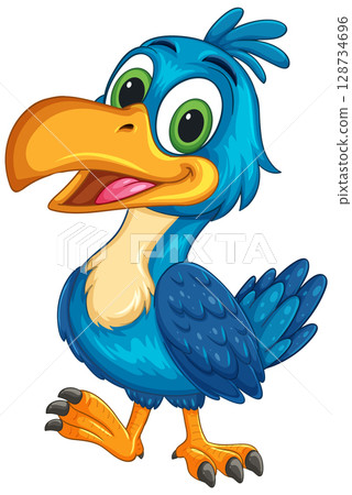Cheerful Blue Hornbill Cartoon Illustration 128734696