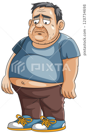 Sad Overweight Man in Casual Clothing 128734698