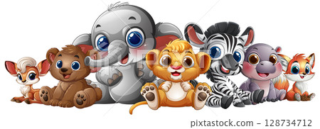 Adorable Baby Animals in a Row 128734712