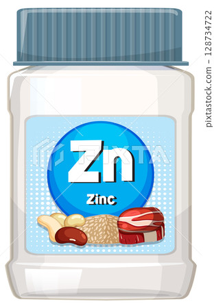 Zinc Supplement Bottle with Food Sources Illustration 128734722