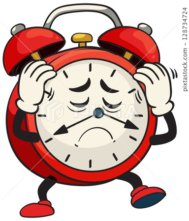 Sad Alarm Clock Cartoon Illustration 128734724