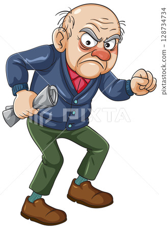 Angry Elderly Man Holding Newspaper Cartoon Vector 128734734