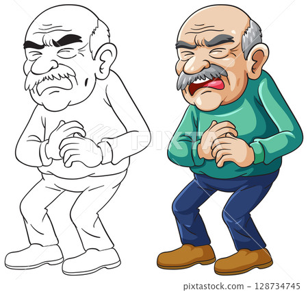 Elderly Man Clutching Stomach in Pain Vector 128734745