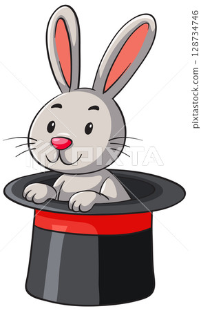 Cartoon Rabbit Emerging from Magician Top Hat 128734746