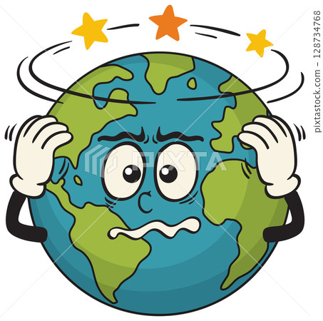 Dizzy Earth Cartoon with Stars Spinning Dizzy Earth Cartoon with Stars Spinning 128734768