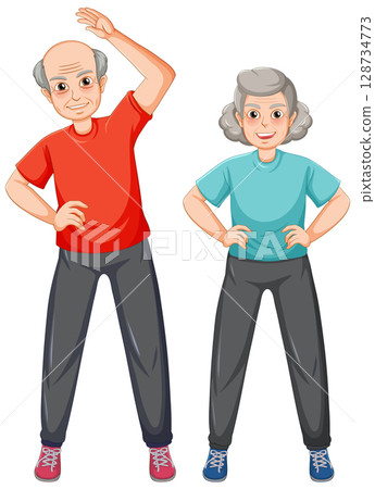 Active Seniors Exercising in Colorful Attire 128734773
