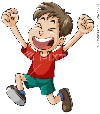 Joyful Child Jumping with Excitement 128734774