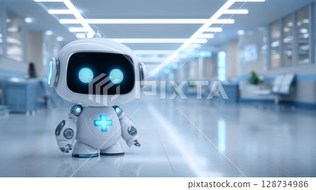 Cute Medical Robot in Futuristic Hospital 128734986