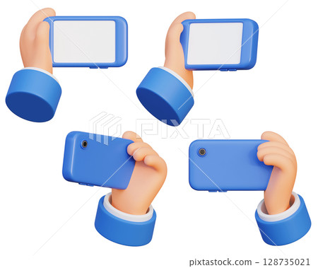 Holding the phone horizontally with one hands cartoon style 3D graphic Holding the phone horizontally with one hands cartoon style 3D graphic 128735021