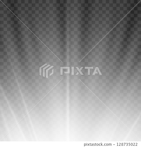 Abstract White Sun Rays Light Effect Overlay. Realistic Glow. Vector 128735022