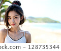 一個女人在陽光下 128735344