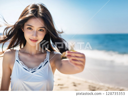 一個女人在陽光下 128735353
