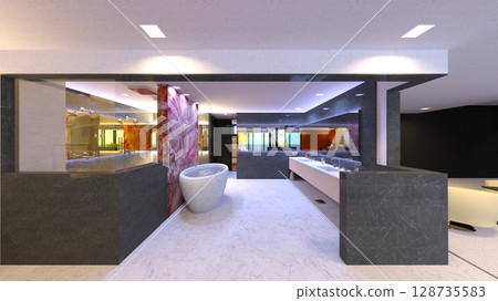 living dining room with large windows 128735583