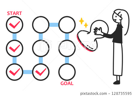 一位微笑的女士正在填寫郵票表 - 郵票集會，目標達成圖像 128735595