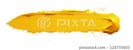 Bright yellow paint stroke isolated on white background suitable for art projects and design work 128735603