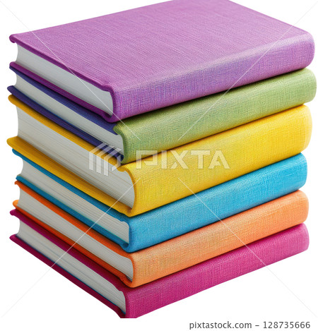Colorful stack of assorted hardcover books in a variety of vibrant hues ready for exploration and learning 128735666