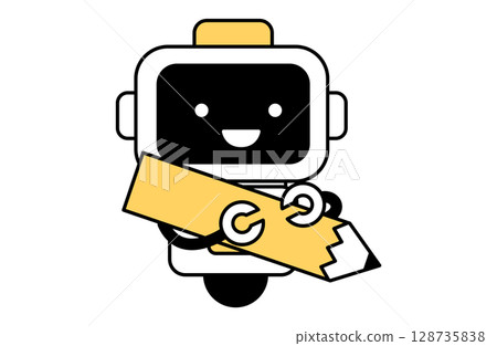 人工智慧拿著鉛筆，機器人的向量插圖 生成式人工智慧 128735838