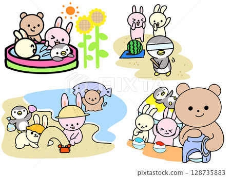 Animals having fun on summer vacation 128735883
