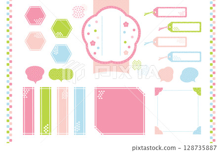 春季日式框架和標籤套裝（傳統圖案和圖案材料） 128735887