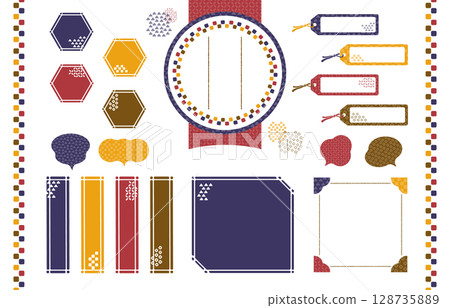 秋冬日式畫框與標籤套裝(傳統圖案與圖案素材) 秋冬日式畫框與標籤套裝(傳統圖案與圖案素材) 128735889