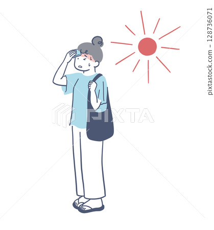 一位婦女在炎熱天氣中用手帕擦汗的插圖素材 128736071