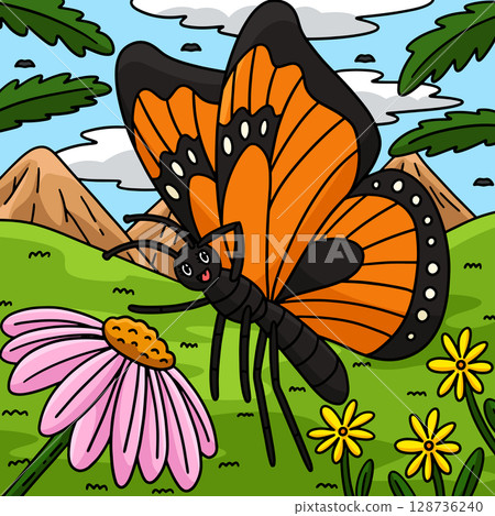 Insect Monarch Butterfly Animal Colored Cartoon  128736240