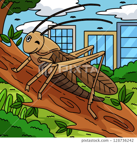Insect Cricket Animal Colored Cartoon Illustration 128736242