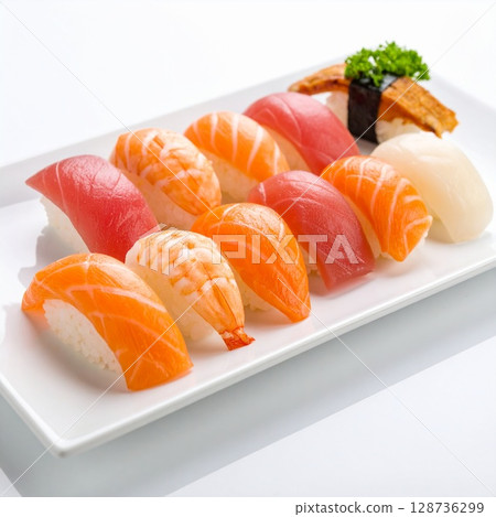 salmon sashimi on plate 128736299