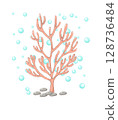 pink coral and bubble cartoon drawing with decorations in flat cute hand drawn style 128736484