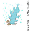 blue coral and bubble cartoon drawing with decorations in flat cute hand drawn style 128736486