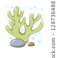 green coral and bubble cartoon drawing with decorations in flat cute hand drawn style 128736488
