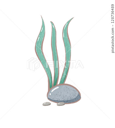 dark green coral cartoon drawing with decorations in flat cute hand drawn style 128736489