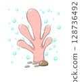 coral and bubble cartoon drawing with decorations in flat cute hand drawn style 128736492