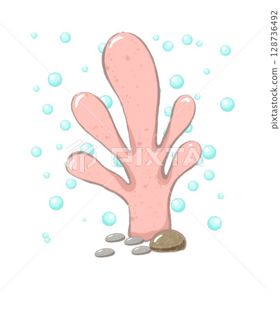 coral and bubble cartoon drawing with decorations in flat cute hand drawn style 128736492