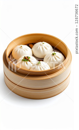 boiled pork on wooden bowl 128736672
