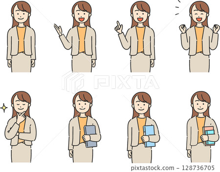 A collection of illustrations of women in suits posing with various expressions A collection of illustrations of women in suits posing with various expressions 128736705