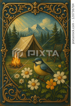 Camping and bonfire illustration Camping and bonfire illustration 128736784