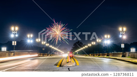 4th of July fireworks above State Street Bridge in Harrisburg, Pennsylvania, United States 128736811