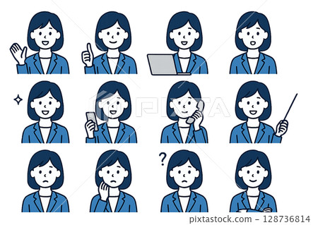 Expressive business woman icon set Expressive business woman icon set 128736814
