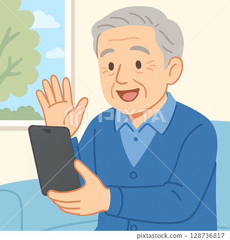 Illustration of a senior man talking on a smartphone 128736817