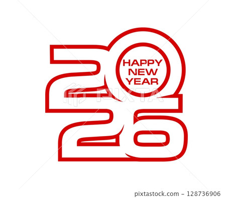 Happy New Year vector icon of 2026 calendar with modern line red numbers and greeting text. Happy New Year greeting card, holiday party invitation and Chinese Lunar festival event flyer template 128736906