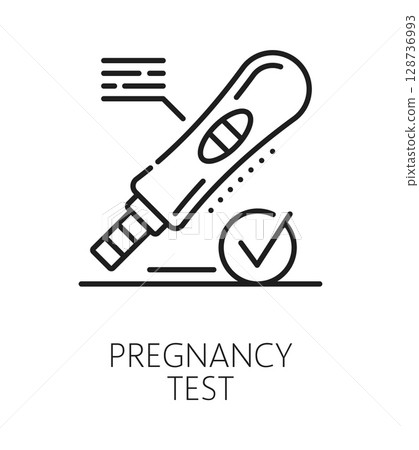 Pregnancy test contraception method line icon or pictogram. Birth control method vector sign, pregnancy prevention outline symbol. Family planning and contraception technique icon with pregnancy test 128736993