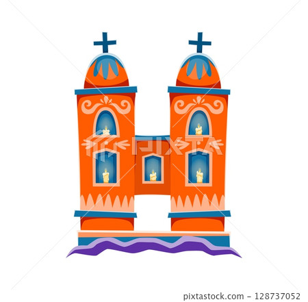 Day of the Dead font cemetery monument letter H. Mexican ritual holiday typeface vector letter, Dia de Los Muertos carnival type element. Latin America death festival English alphabet font symbol 128737052
