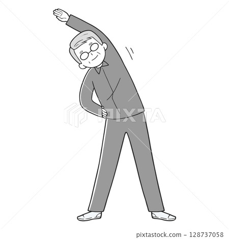 Senior man doing exercises, healthy elderly, monochrome 128737058