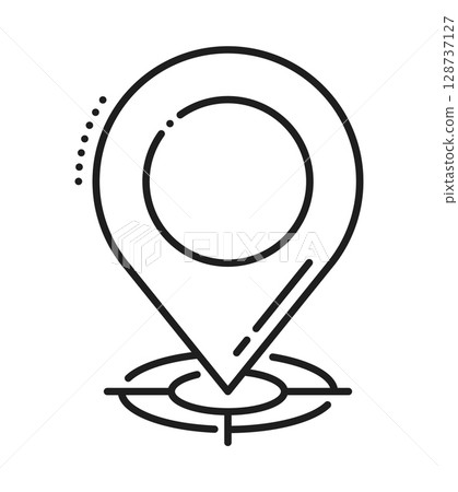 Travel navigation location point line icon or pictogram. Travel direction pin thin line vector icon, location marker lineart pictogram. Destination outline symbol or navigation point linear sign 128737127