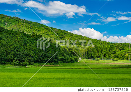 滋賀郡長濱市西夏西町奧琵琶湖地區的寧靜鄉村景觀 滋賀郡長濱市西夏西町奧琵琶湖地區的寧靜鄉村景觀 128737226