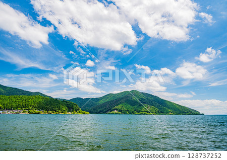Scenery of Lake Biwa in the depths of the lake. Oura, Nishiasaicho, Nagahama City, Shiga Prefecture. Scenery of Lake Biwa in the depths of the lake. Oura, Nishiasaicho, Nagahama City, Shiga Prefecture. 128737252