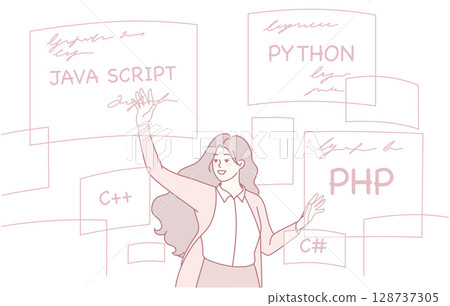 Illustration Representing Various Programming Languages and Female Developer Community Empowerment Illustration Representing Various Programming Languages and Female Developer Community Empowerment 128737305
