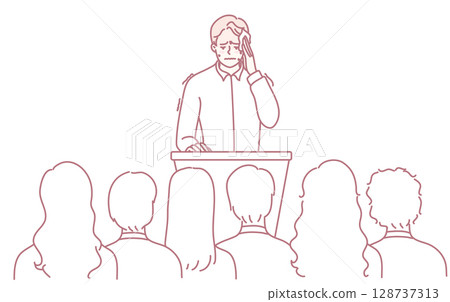 A Nervous Speaker Facing the Audience at a Professional Presentation Event and Dialogue A Nervous Speaker Facing the Audience at a Professional Presentation Event and Dialogue 128737313