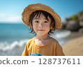戴草帽的男孩 - AI 生成的圖像 128737611
